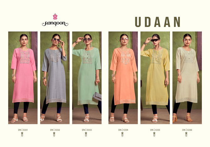 Udaan By Rangoon Viscose Embroidery Kurtis Wholesale Shop In Surat